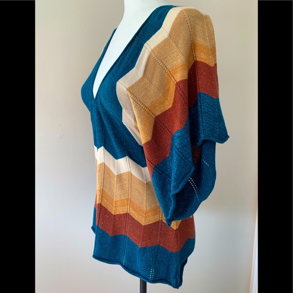 Y2K Metallic sparkle cotton knit bat wing sleeve S - Picture 2 of 14